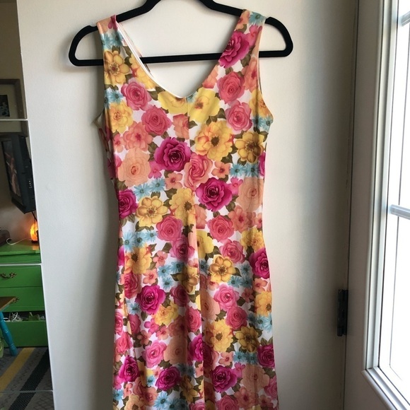 Floral summer dress, empire waist, V neck - Picture 3 of 10